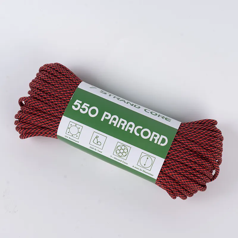 7 Strand Core 4mm Black and Red Spiral 550 Polyester Paracord